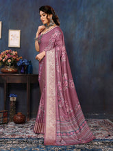 Pink Velvet Tussar Silk Woven Jacquard Saree